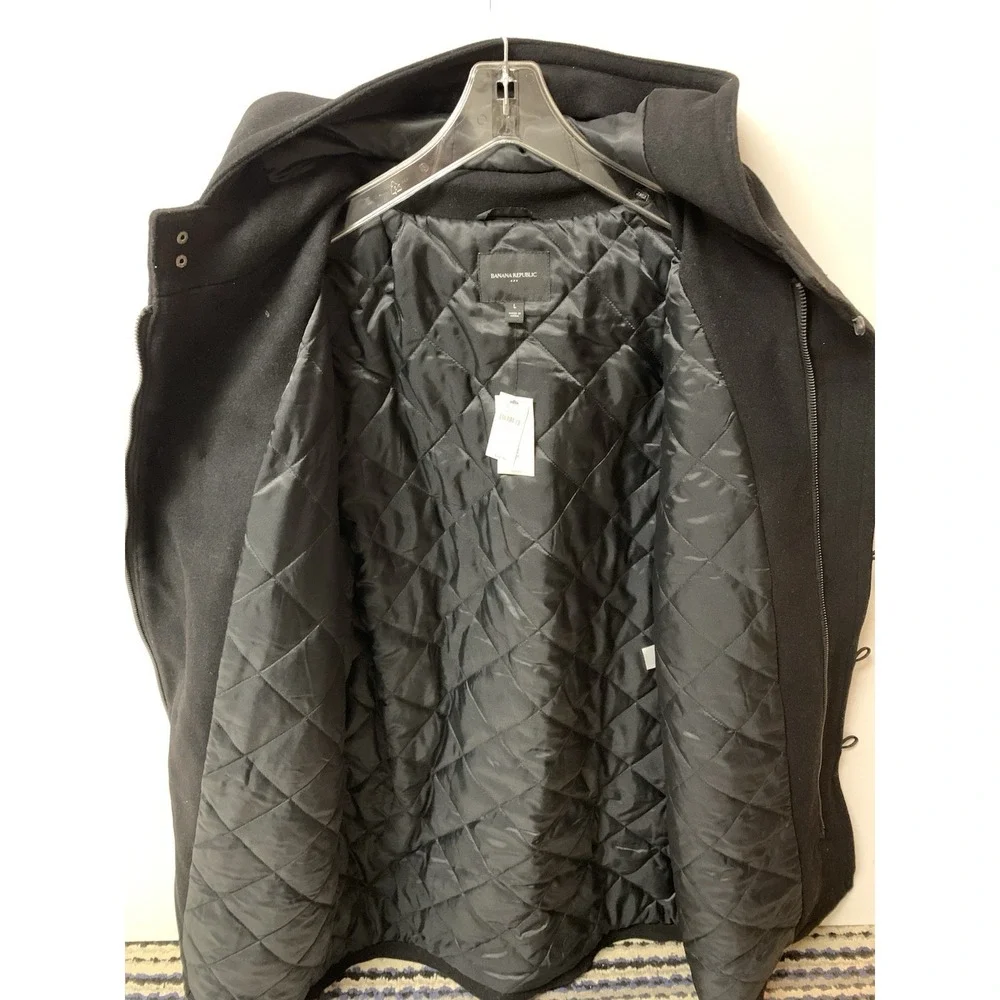 Banana Republic Large Men's Loop Button Jacket $280 Black Wool Winter‎ Coat